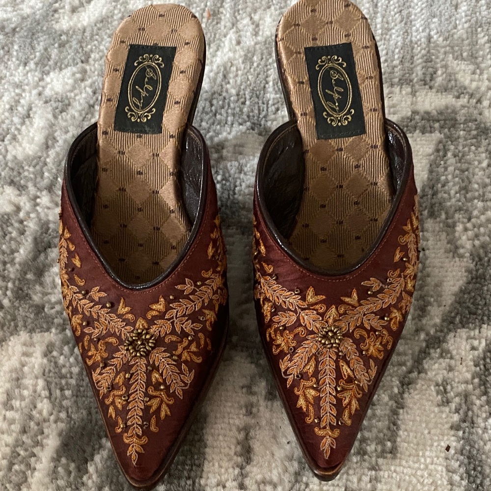 Embroidered Brown Mules